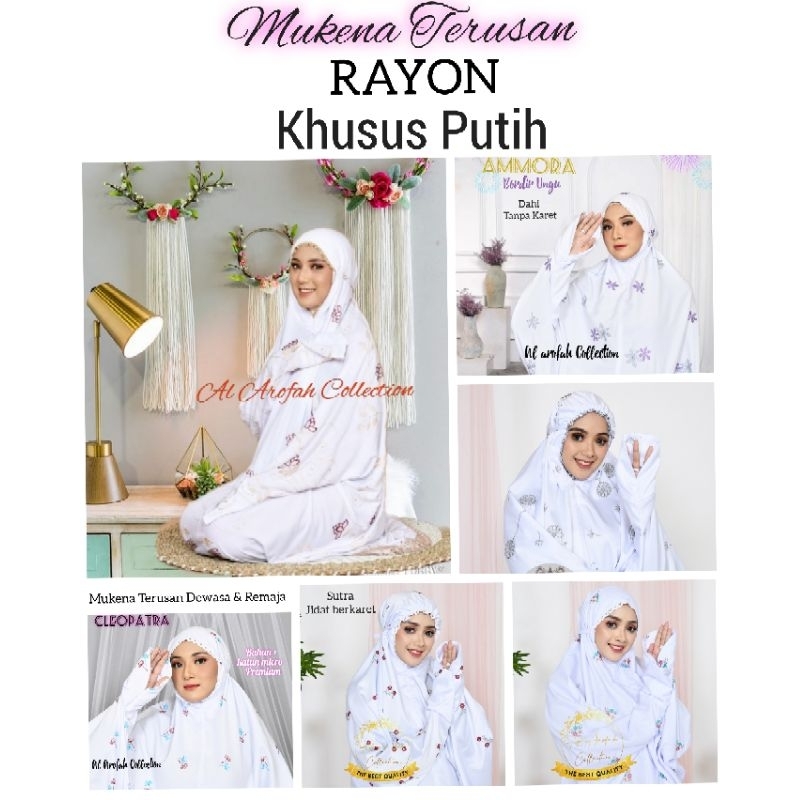 Al Arofah Mukena Terusan Rayon KHUSUS  PUTIH Bordir mukenah lajuran santri  Rukuh  Bordir