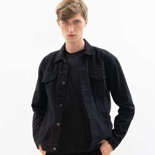 ←✻ Houseofcuff Jaket Jeans Pria Polos Tebal Dilan Jaket Denim Hitam