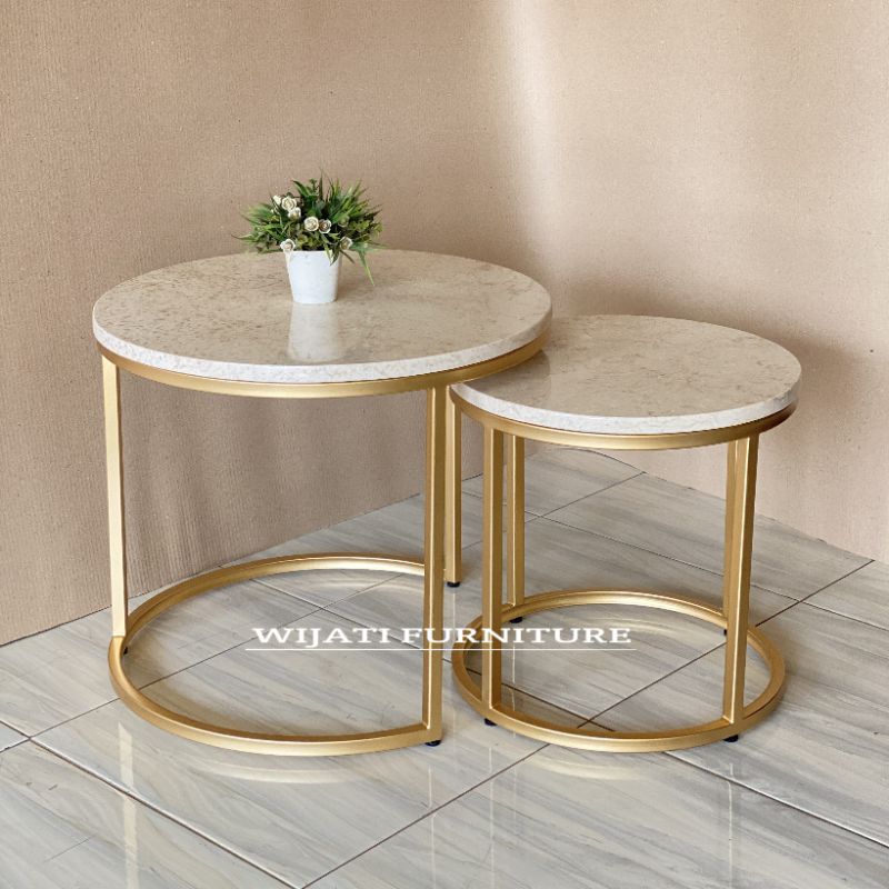 Coffe Table Marmer Meja Tamu Marmer Asli Bulat Minimalis