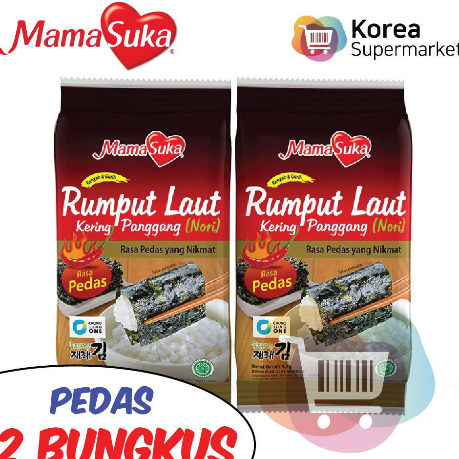 

Produk Mamasuka Rumput Laut Panggang Nori Gim Pedas Spicy Isi 2 Bungkus Ready