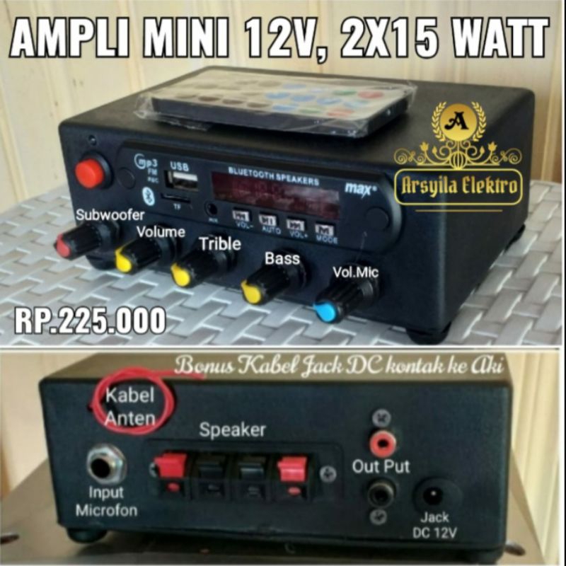 POWER AMPLIFIER / AMPLI MINI 12 VOLT (MP3+ BLUETOOTH+ TONE STERIO+ SUBWOOFER+MIC KARAOKE)