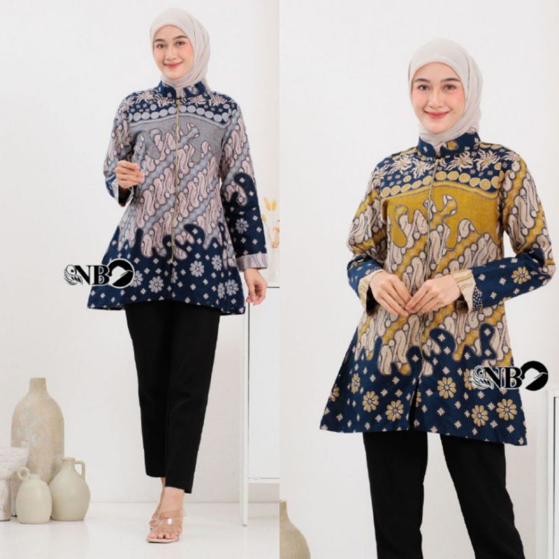 Atasan Batik Wanita Modern Blouse Batik Kombinasi Blouse Semi Tunik