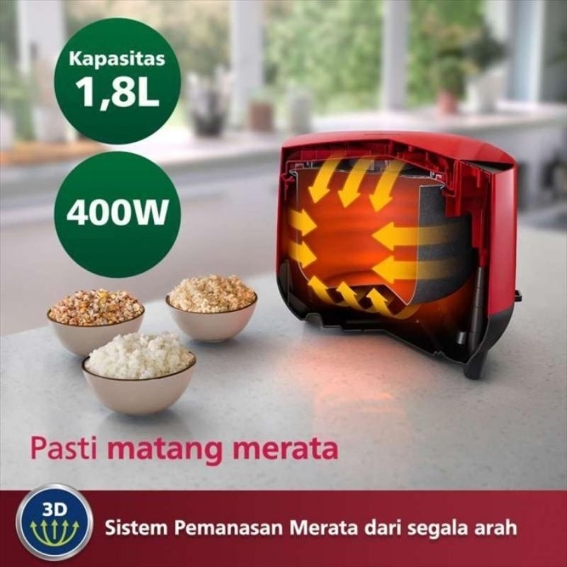 PHILIPS Digital Rice Cooker 1.8 Liter 3000 Series 5 Menu HD-4515/29 Red Garansi Resmi dan Original