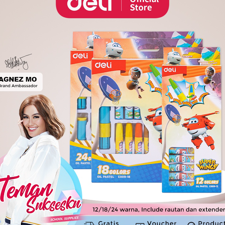 

➴❄❈ Deli Oil Pastel / Krayon 12/18/24 Warna dengan Rautan dan Pegangan EC009