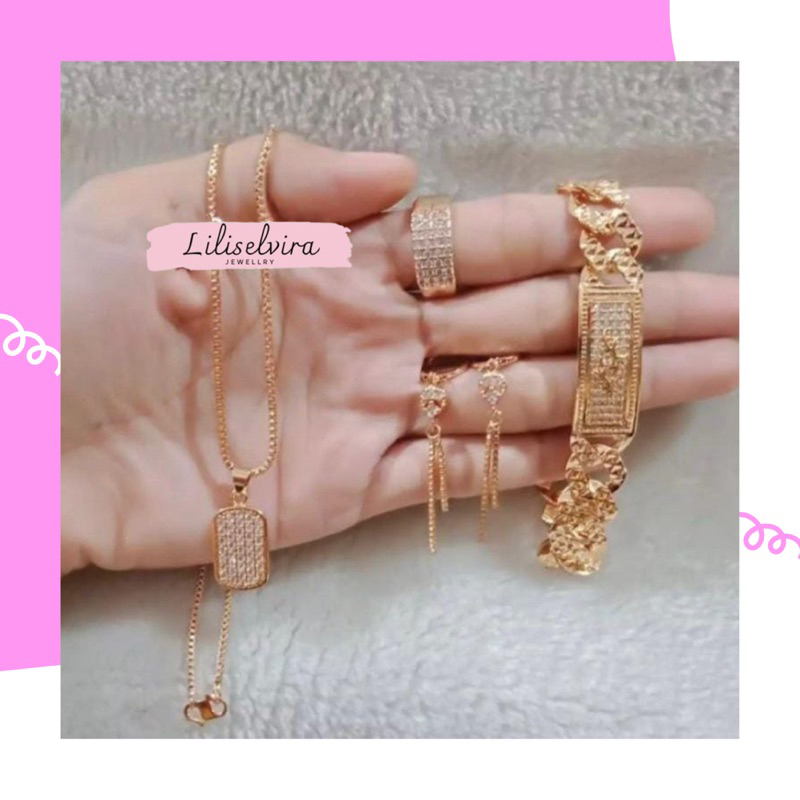 Perhiasan emas satu set simple asli 24 karat mewah elegan