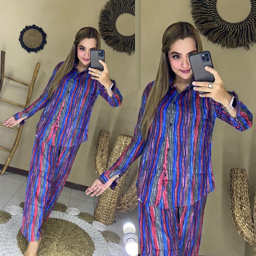 BAJU ONE WAN ON SET DAILY OOTD PAJAMAS PIYAMA MOTIF SALUR PAKAIAN TIDUR CELANA SETELAN SETCEL TIE DYE 1 SATU KEMEJA BAHAN VISCOSE