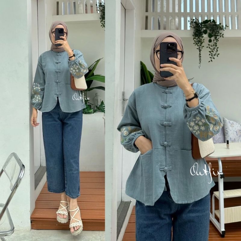 Hanzy linen blouse by outfix (Peagon blue)