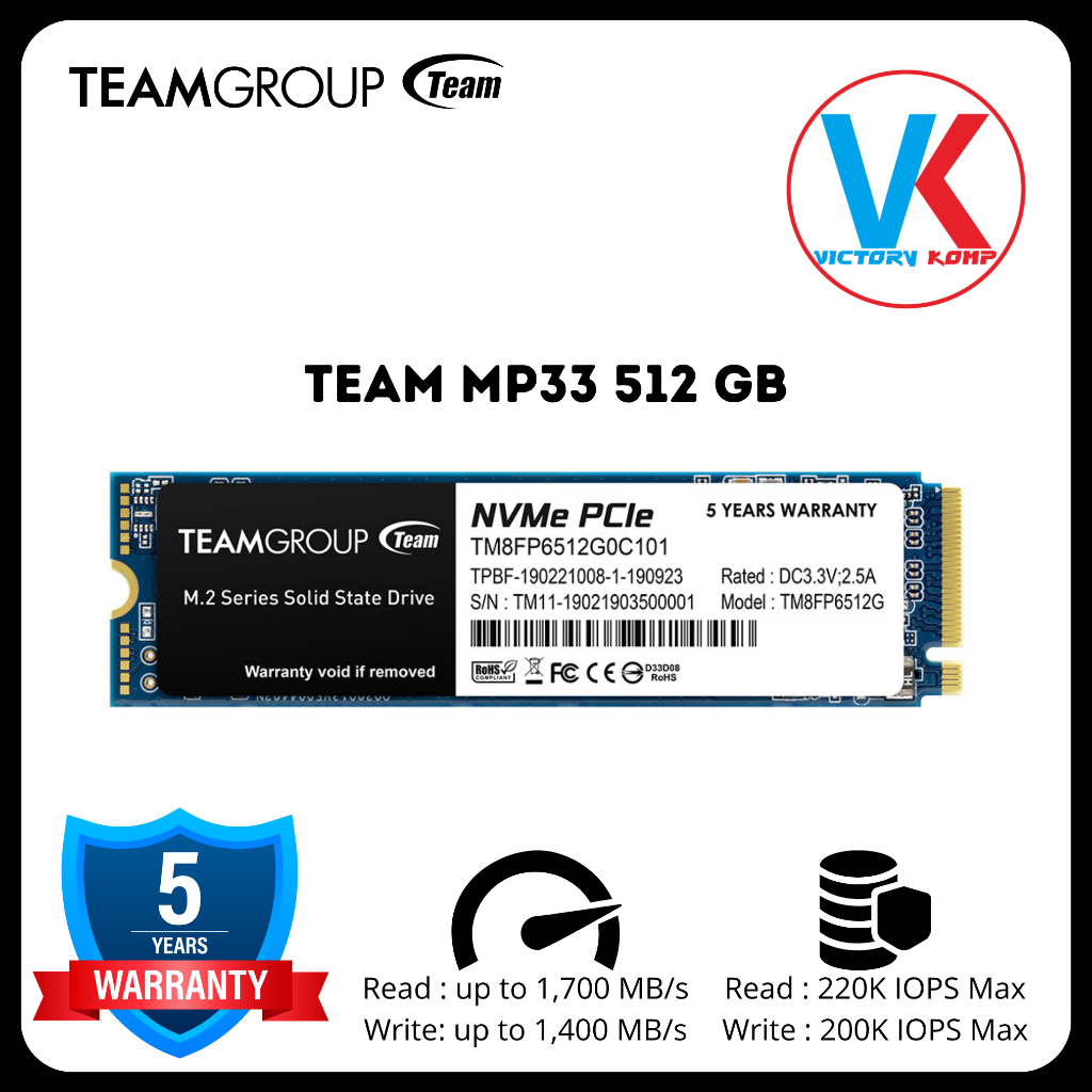 SSD TEAM MP33 M.2 PCIe NVMe SSD 512GB [TM8FP6512G0C101] Team MP 33 512