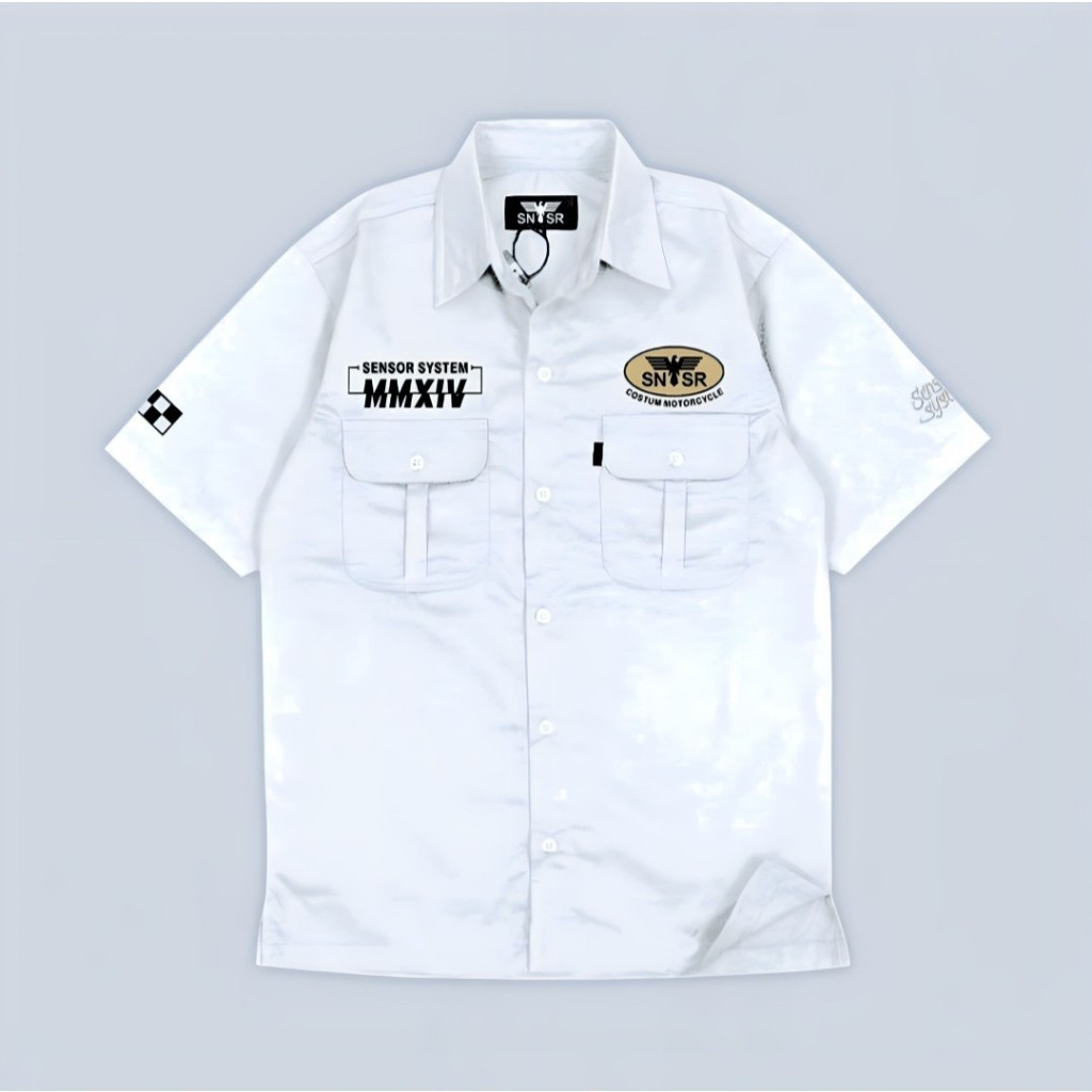 Workshirt SNSR - Kemeja Workshirt Motorcycle Unisex Bordir - Putih