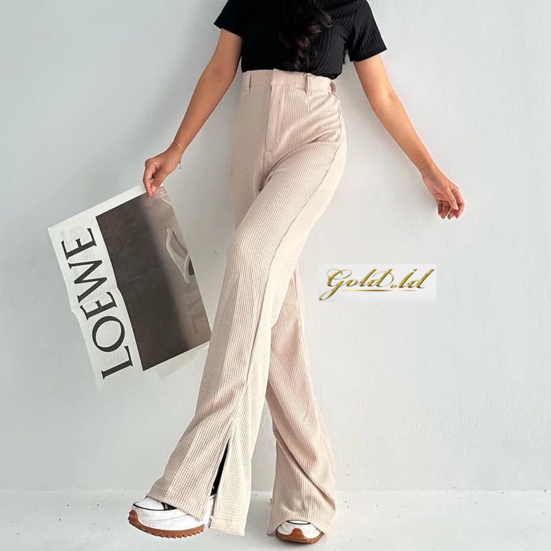 Celana Knit Belah - Celana Kulot Knit Rib Panjang - Knit Pants - Loose Pants Highwaist Kulot Panjang