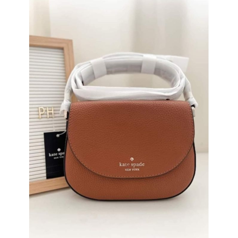 KS Leila Mini Flap Crossbody Pebbled Leather Warm Ginger