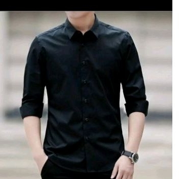 kemeja hitam pria lengan panjang slim fit