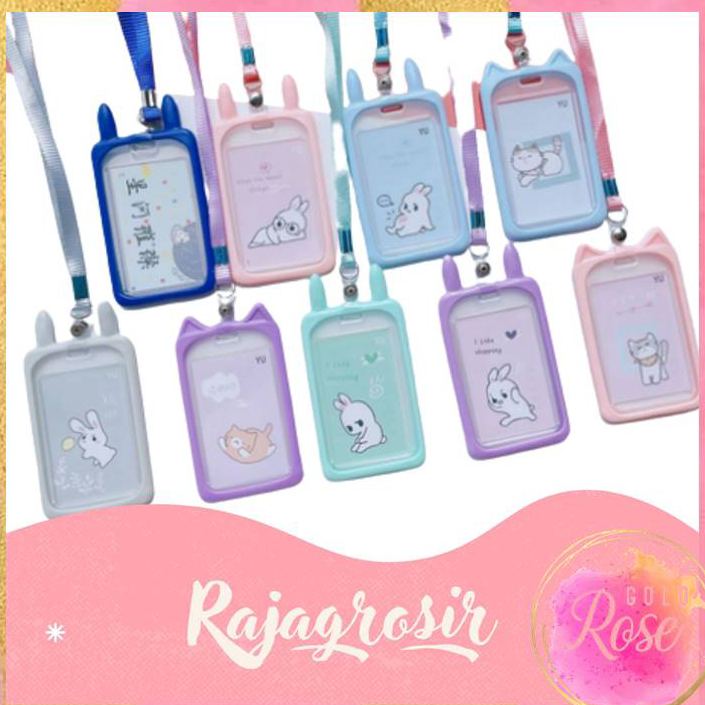 

➯⁂✯ ℛ - 5770 Name Tag Lanyard Gantungan Kartu Motif Kuping / Id Card Holder Akses MRT Busway E-Money Bentuk Karakter Warna Pastel