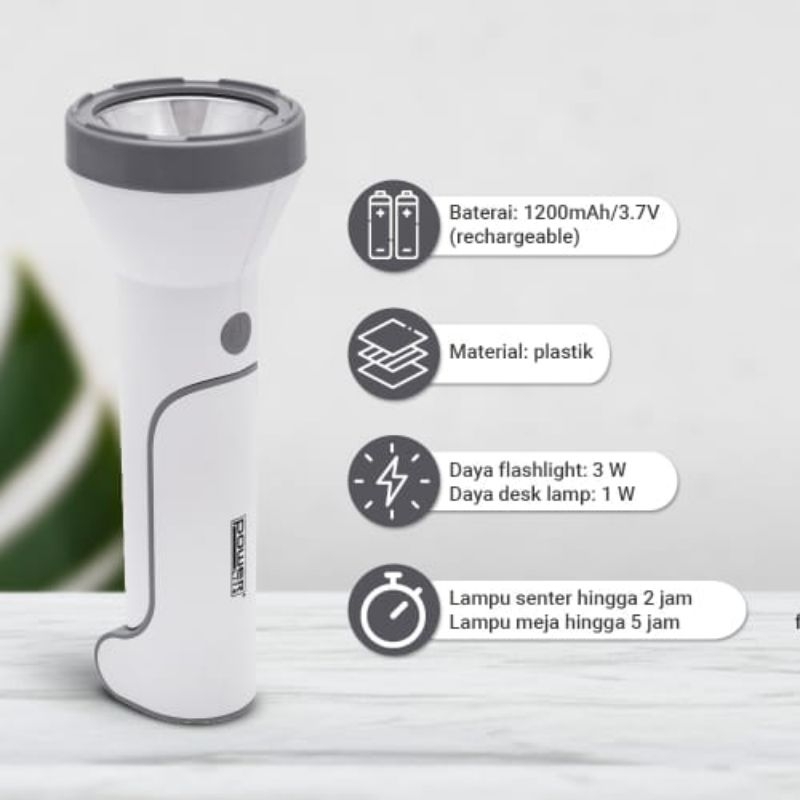 Powerlite Senter Lampu Darurat dan Meja Rechargeable emergency  10197201