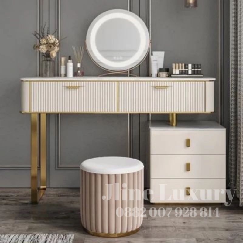 Meja Rias LUXURY Kaca LED touchscreen kaki Besi