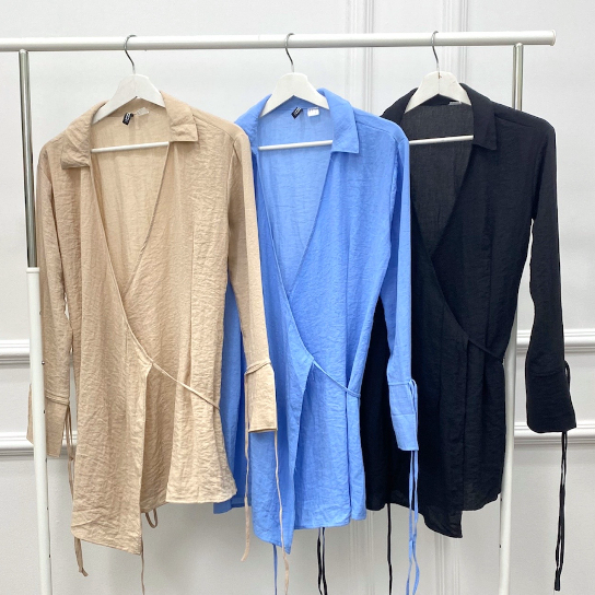 ➫➻❀✺ DRESS KIMONO TALI PINGGANG LENGAN PANJANG BAHAN KRINGKEL