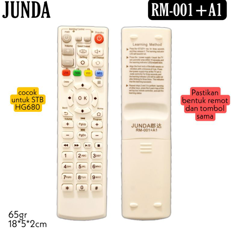 10.10 Terlaris Remote JUNDA RM-001+A1 Cocok Untuk STB indihome ZTE HG680 HG680P