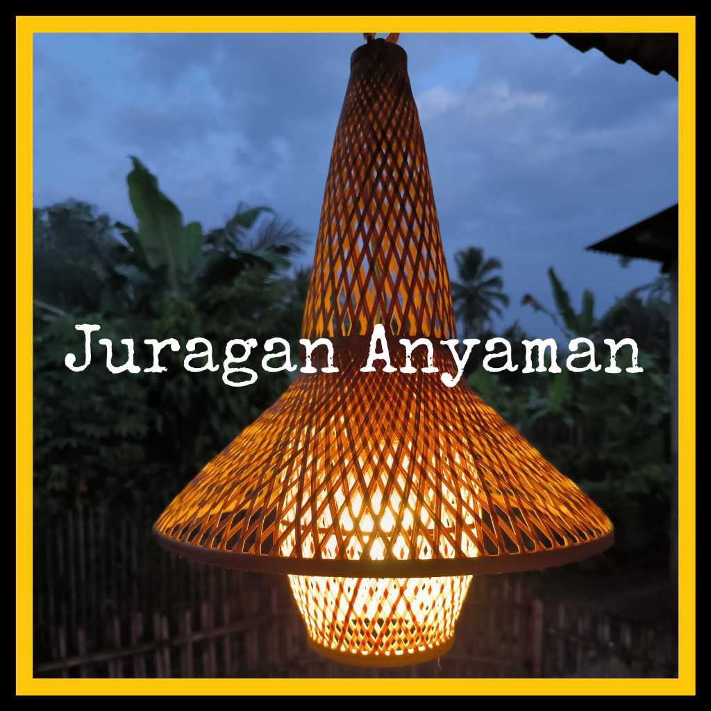 Kap Lampu Gantung Estetik Model H Anyaman Bambu Dekorasi Ruangan Minimalis Cafe Resto Resort Villa H