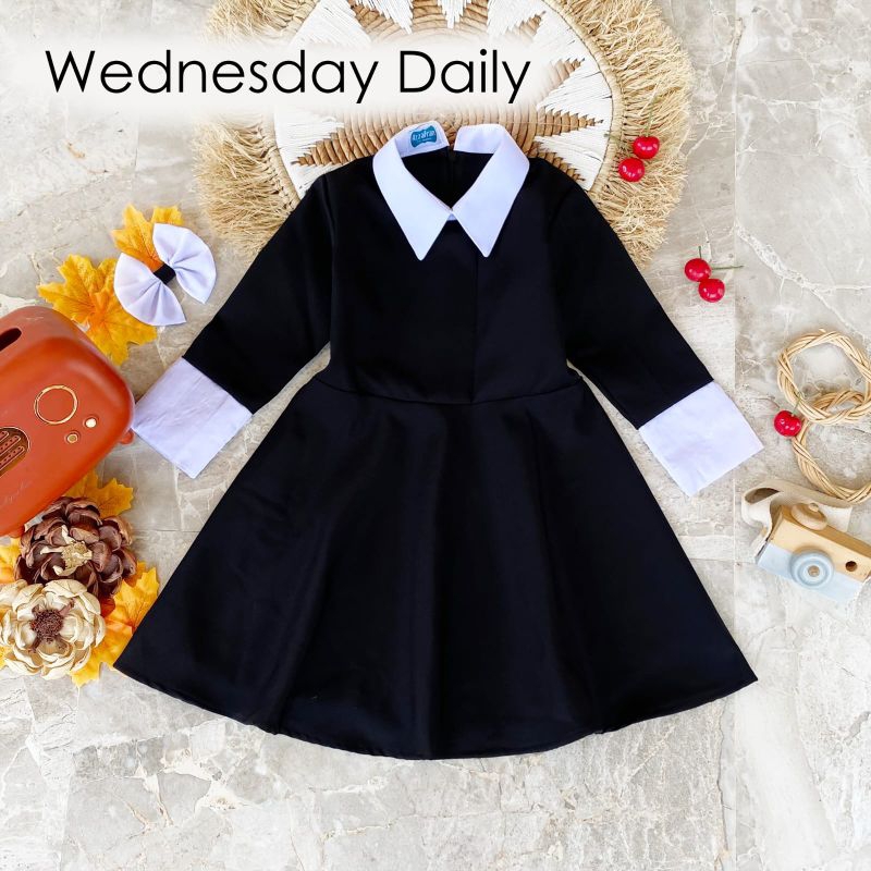 dress wednesday daily anak dan dewasa/dress wednesday terbaru/kostum hallowen terbaru