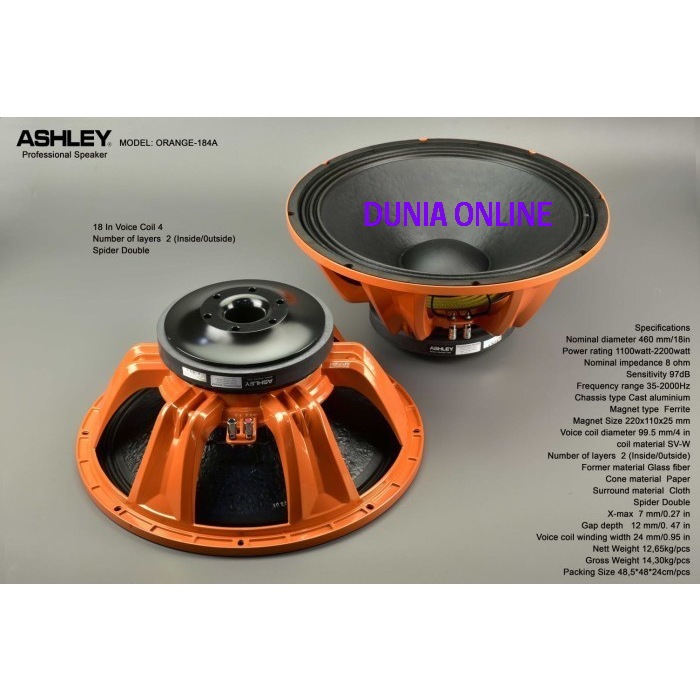 Speaker Komponen Ashley Orange184A Orange 184 A 184A Original 18Inch