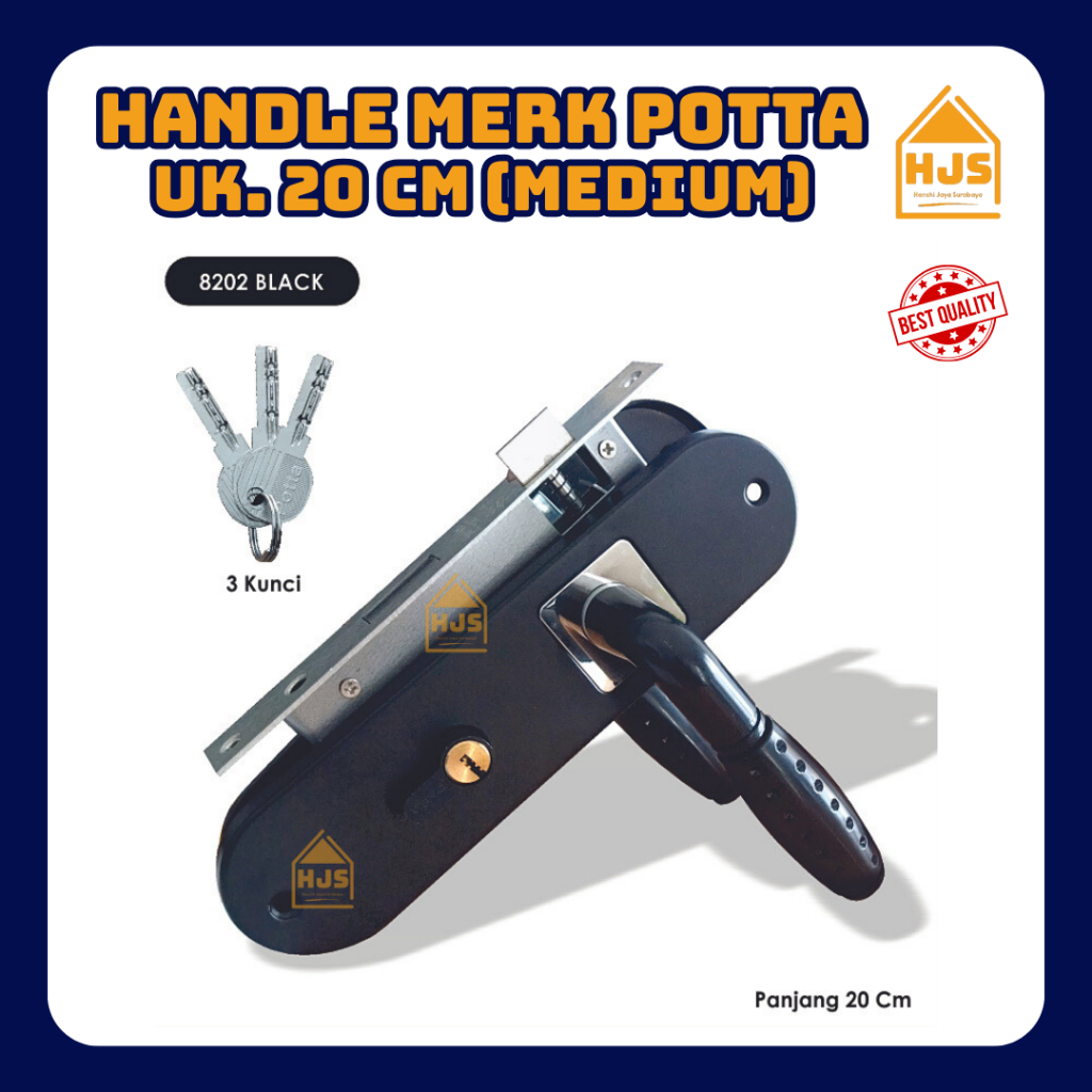 [HJS] Gagang Kunci Pintu / Handle Pintu Komplit Ukuran Tanggung 20 cm Bulat Kotak POTTA HITAM PUTIH 