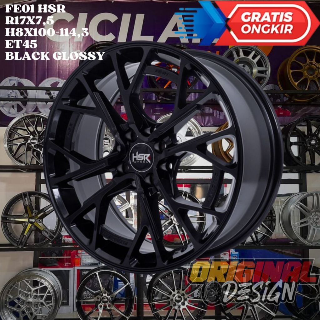 Velg Mobil Mazda2 , Fiesta , Raize , Rocky , HSR FE01 Ring 17 R17 Black