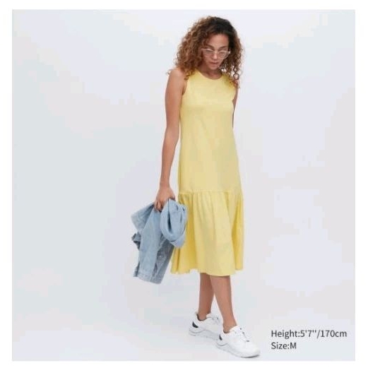 UNIQLO| Gaun Panjang Katun Lembut Panel (YELLOW)