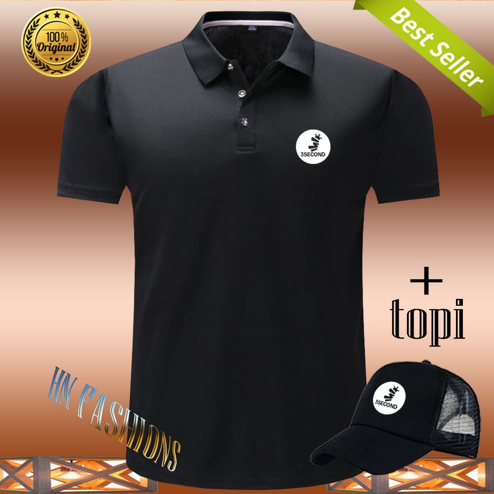 Hn Fashion - Bonus Topi.. Polo Kerah 3Second Bulat Putih  - Kaos Kerah Pria Distro - Kaos polo Shirt