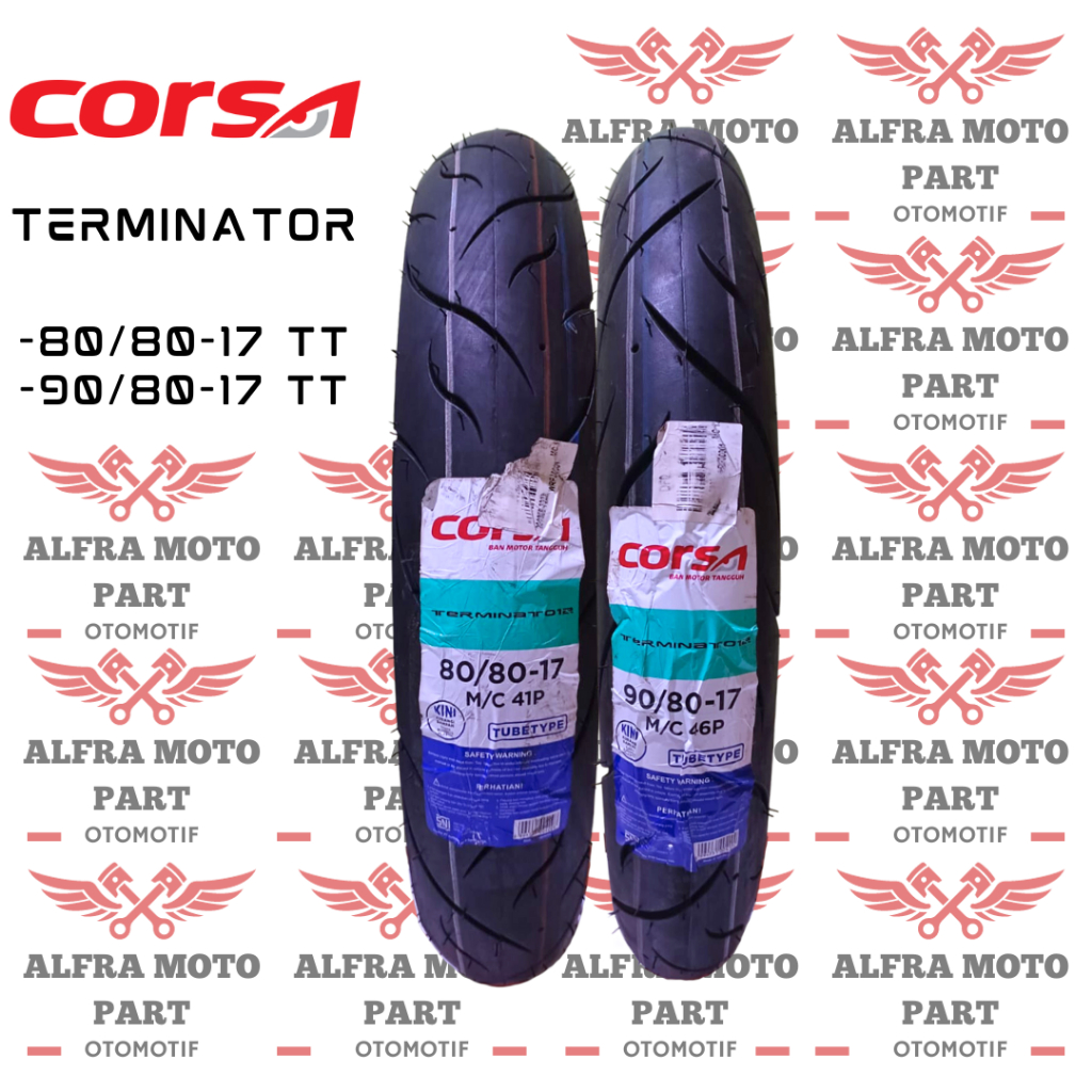SEPASANG BAN 80/80-17 & 90/80-17 CORSA TERMINATOR NON TUBLES
