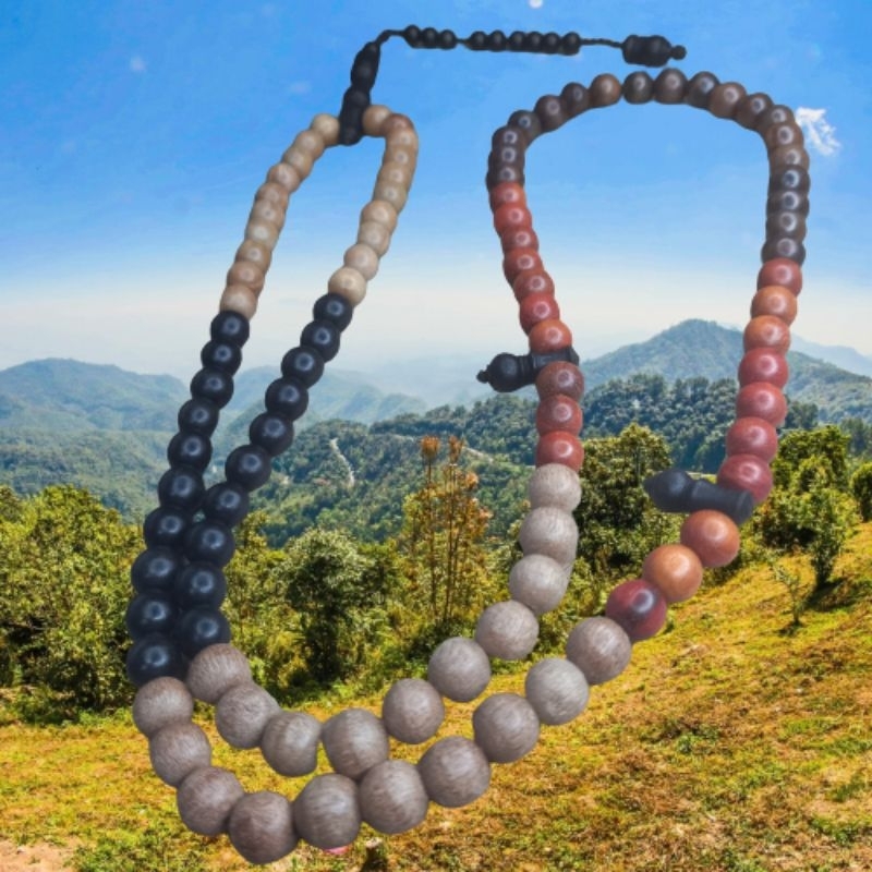 kalung tasbih kombinasi 5 kayu 8mm tasbih kayu bidara tasbih kayu secang tasbih kayu kelor hitam tas