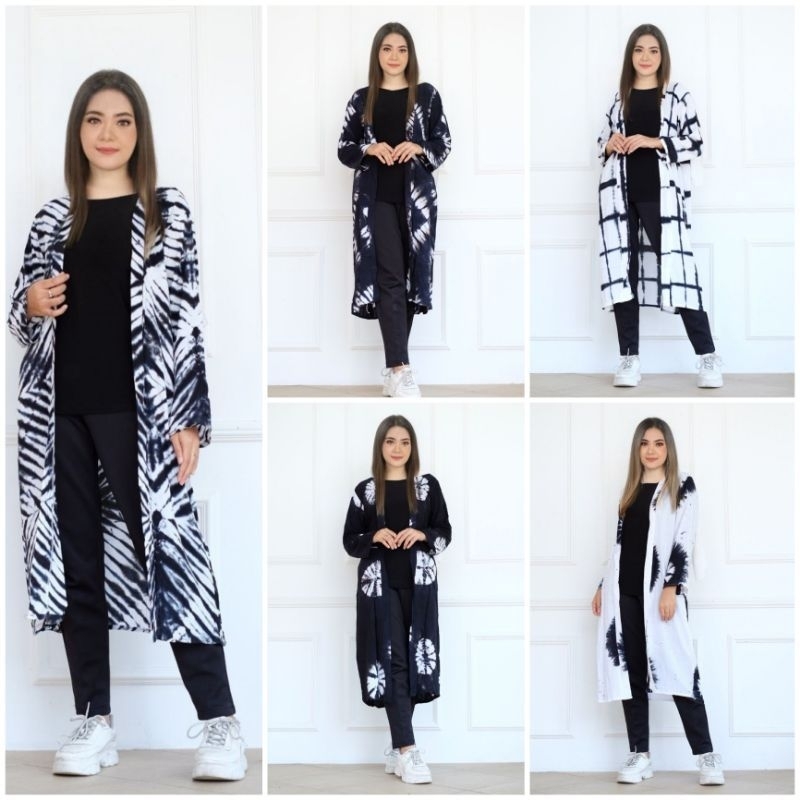 OUTER SABYAN SHIBORI LONG VEST TIE DYE BAHAN RAYON CARDIGAN WANITA