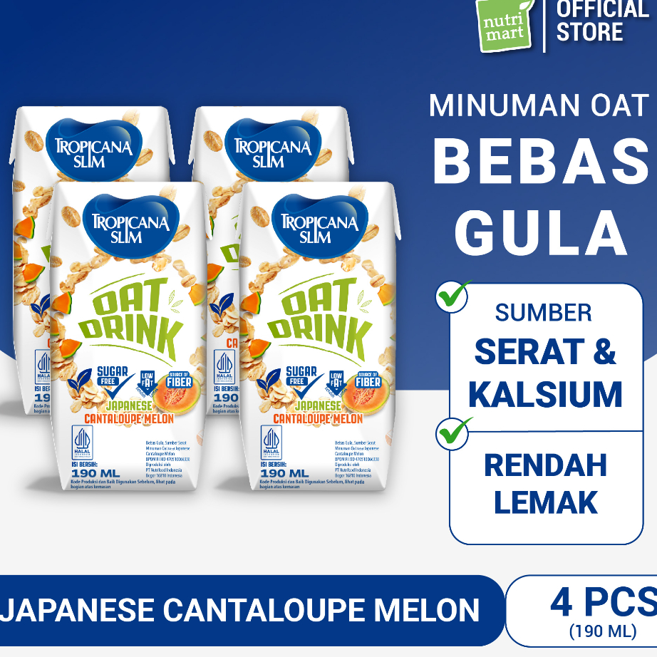 

LPPP1043 【MEGA SALE】 4 Pack - Tropicana Slim Oat Drink Japanese Cantaloupe Melon 190 ml (RTD) - Minuman Oat Vegan Plant Based Bebas Gula