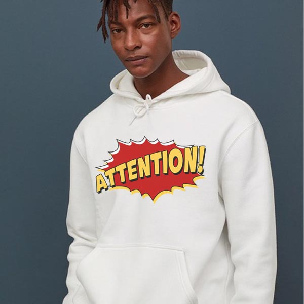 Casual White Hoodie Attention Hoodie Jumper Bahan Cotton Fleece Casual Unisex