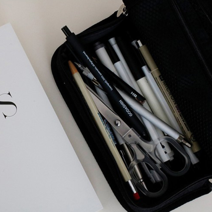 

ATH Kotak Pensil/Tempat Alat Tulis Jepang Berkapasitas Besar/Kotak Pensil Kotak-Kotak Hitam Putih