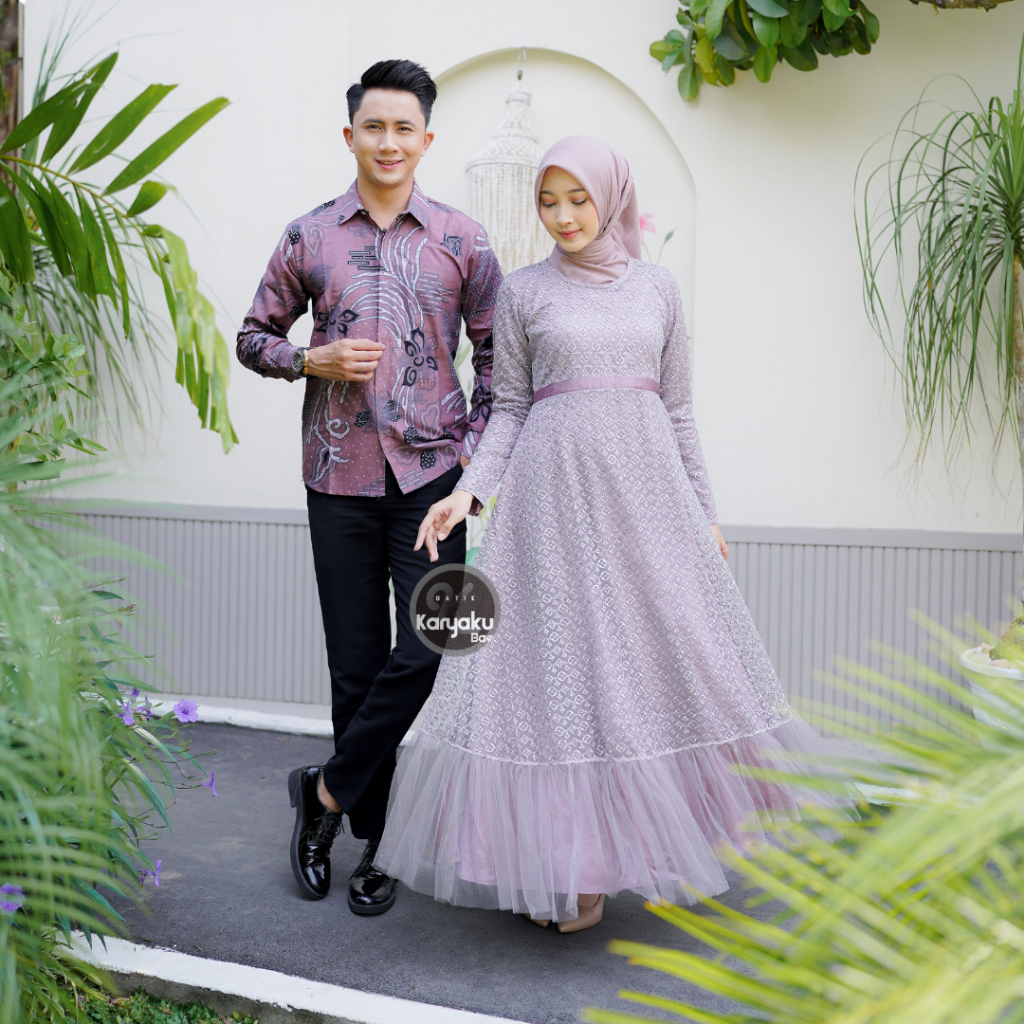SET COUPLE GAMIS PREMIUM KEMEJA LENGAN PANJANG KANTOR KONDANGAN PESTA KARYAKU BAE PEKALONGAN