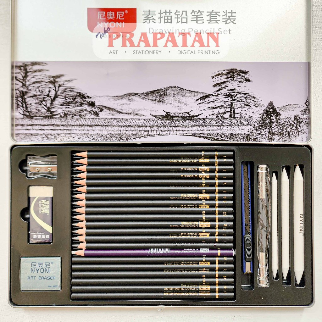

Nyoni Drawing Pencil Set N8136 Tin Case | Pensil Gambar Set