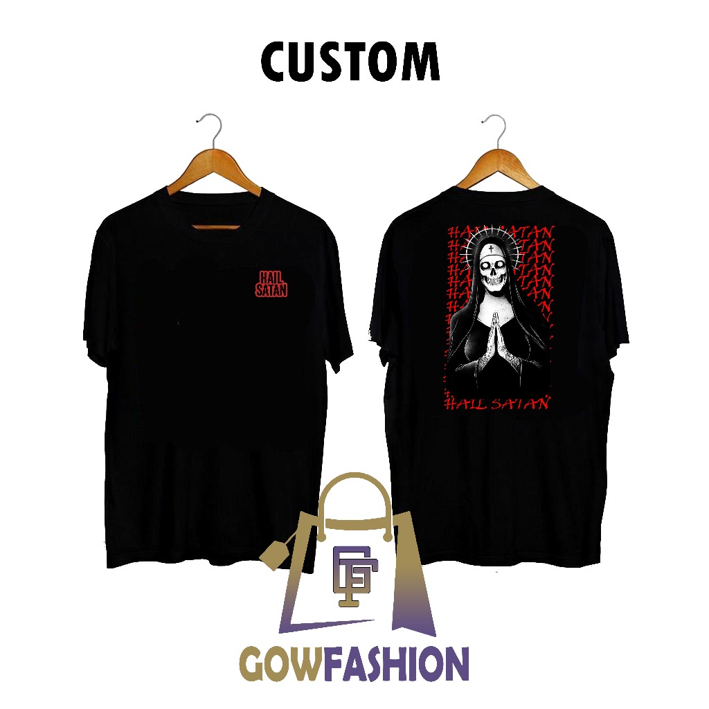 GO FASHION -  RED Satanic 666 T Shirt Pria Wanita Tshirt Vintage Uniseks Dewasa