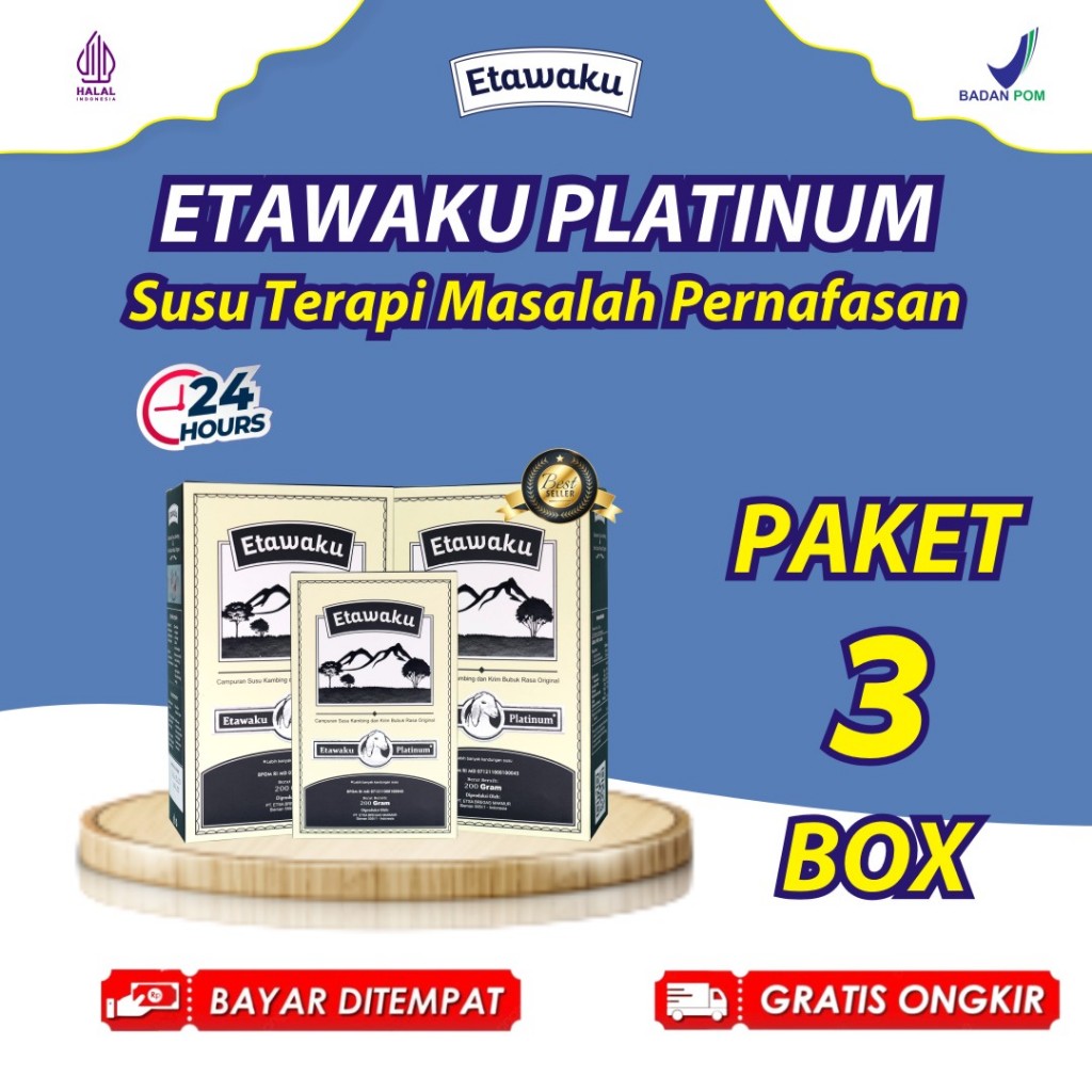 

ETAWAKU PLATINUM PAKET 3 BOX - SUSU KAMBING ETAWA ASLI UNTUK TERAPI ATASI MASALAH PERNAFASAN SEPERTI ASMA, BATUK, TBC COCOK DIMINUM UNTUK SEMUA USIA