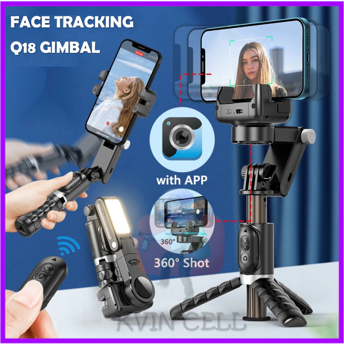 Q18 Gimbal Stabilizer Handphone Gimbal Hp Stabilizer Tongsis Hp Bluetooth Tripod Smart Face Tracking