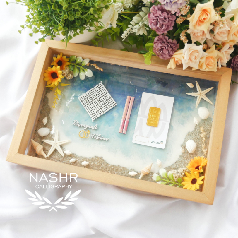 Glam Resin Art Kayu 20x30 cm ( Kaligrafi & Nama TIMBUL ) Hiasan Dekorasi Mahar Nikah Kado Hadiah Geo