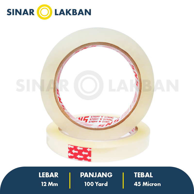 

Isolasi / Solatip Bening 12 Mm x 100 Yard x 45 Mic Sticky N Strong (SNS) SINAR LAKBAN