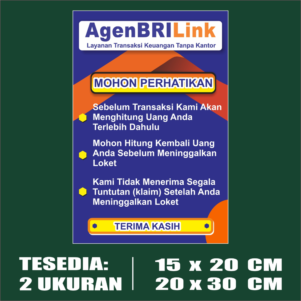 STIKER ETALASE BRI LINK DUA MODEL CUSTOM