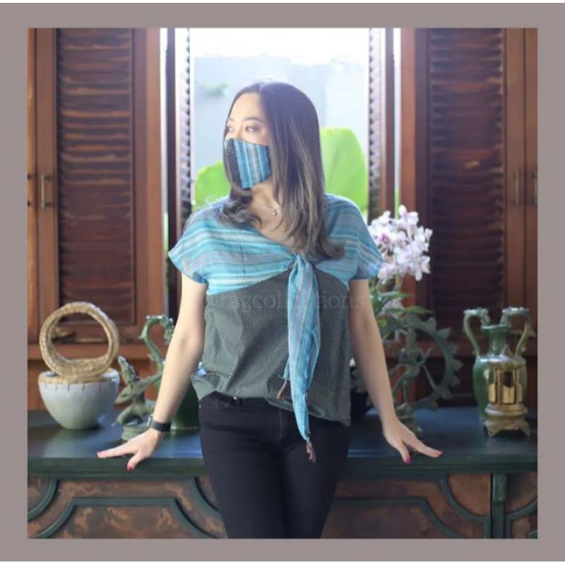 Blouse batik kombinasi katun polkadot + FREE MASKER
