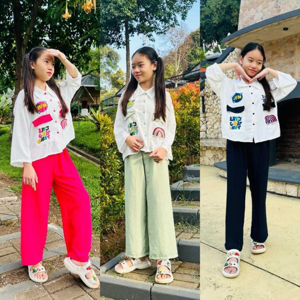 JKFashin - RPF Setelan Anak Perempuan Lengan Panjang / Setelan Kemeja Crop Anak Perempuan Bahan Crin