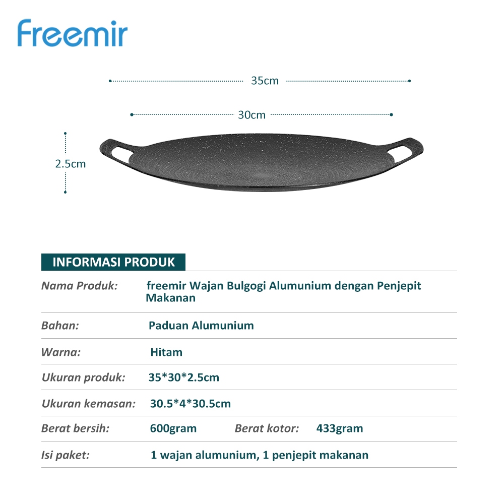 [SPECIAL] freemir Wajan 30cm Panggangan BBQ Grill Pan Anti Lengket Batu Medis FREE Capitan Stainless