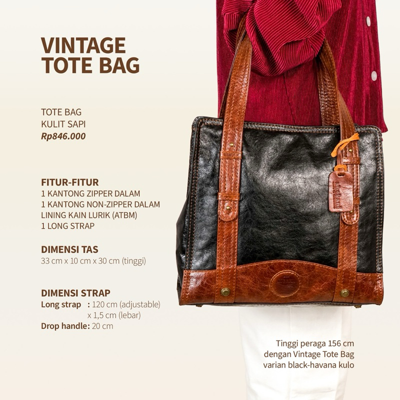ABEKANI LEATHER Tas Kulit Wanita VINTAGE TOTE Bag - Karina Bag Tas Kerja Kulit Sapi Asli