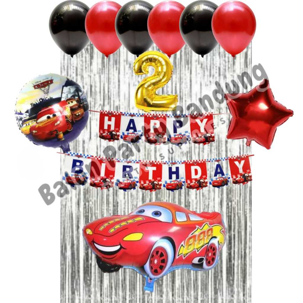 [Whispers] BALON PARTY Paket Dekorasi Cars Mcqueen TIRAI / Balon Foil Anak Karakter Mobil