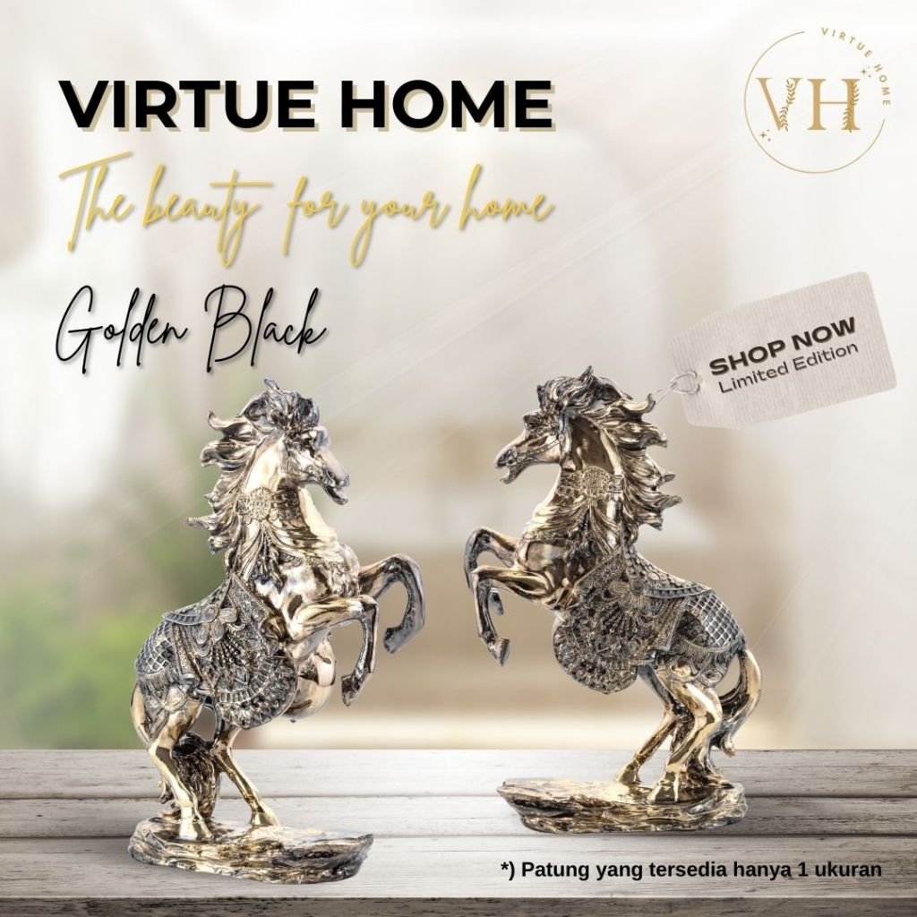 PATUNG DEKORASI RESIN ART KUDA JINGKRAK GOLDEN BLACK
