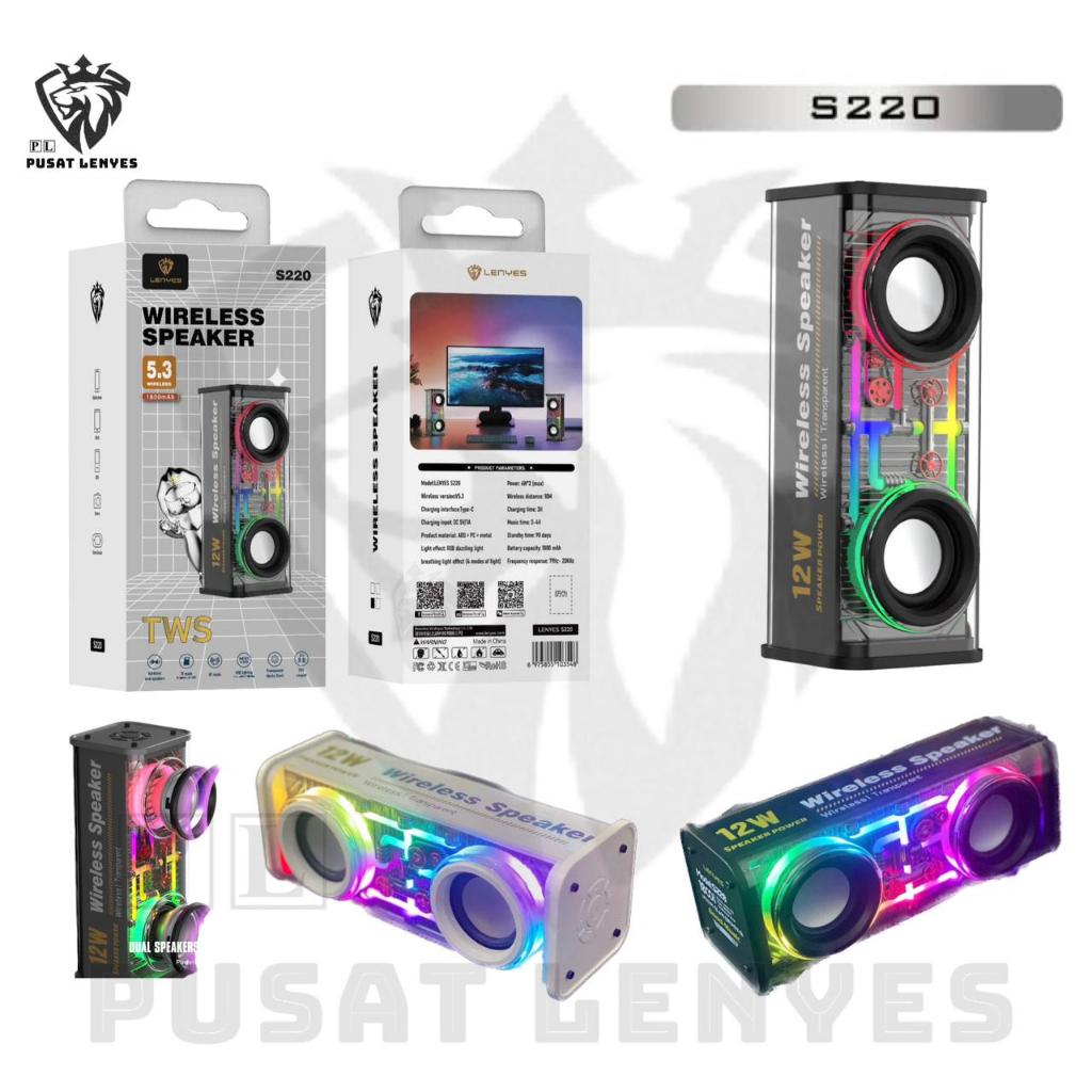 S220 - Speaker LENYES S-220 12W TransparanT Speaker Bluetooth 5.3 RGB LED Light TWS Portable Wireles