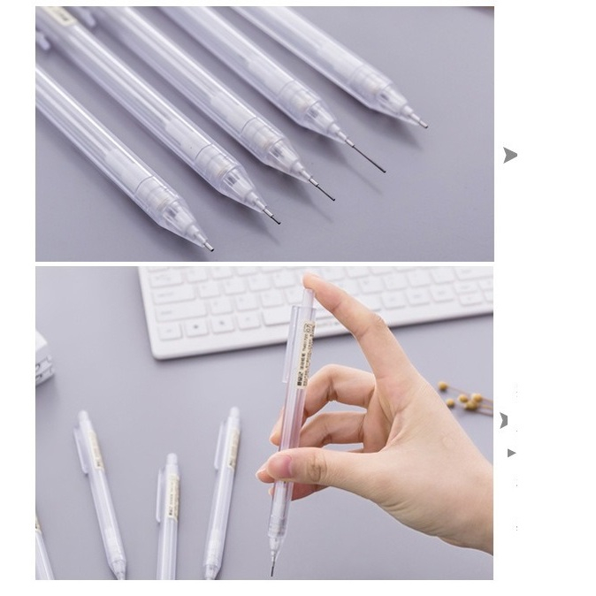 

Pensil Mekanikal Cetek Tekan Mekanik Putih Polos Transparan 0.7mm Gannise GN-ST0440